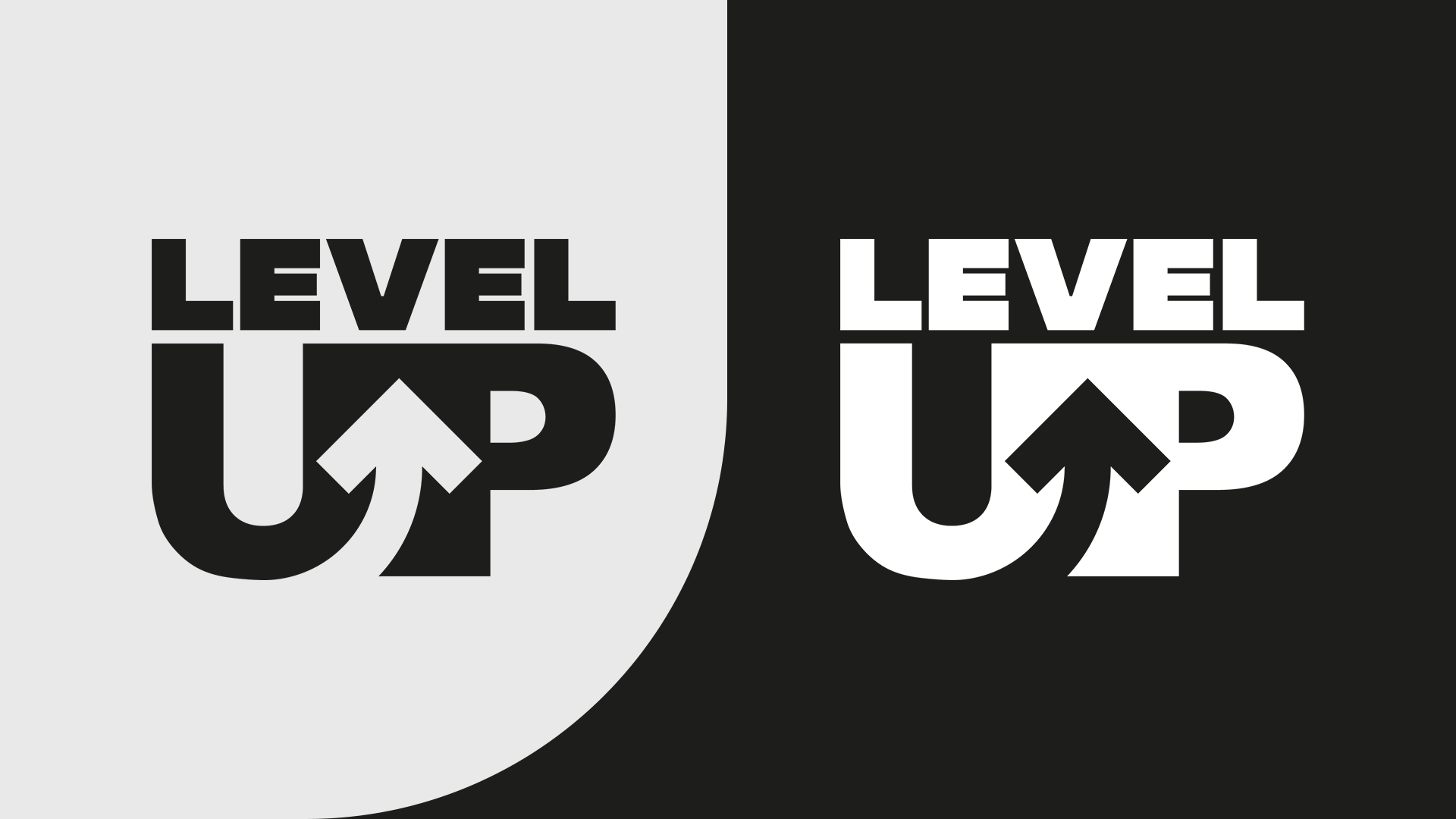 Graphic of Level Up logos in black and white.